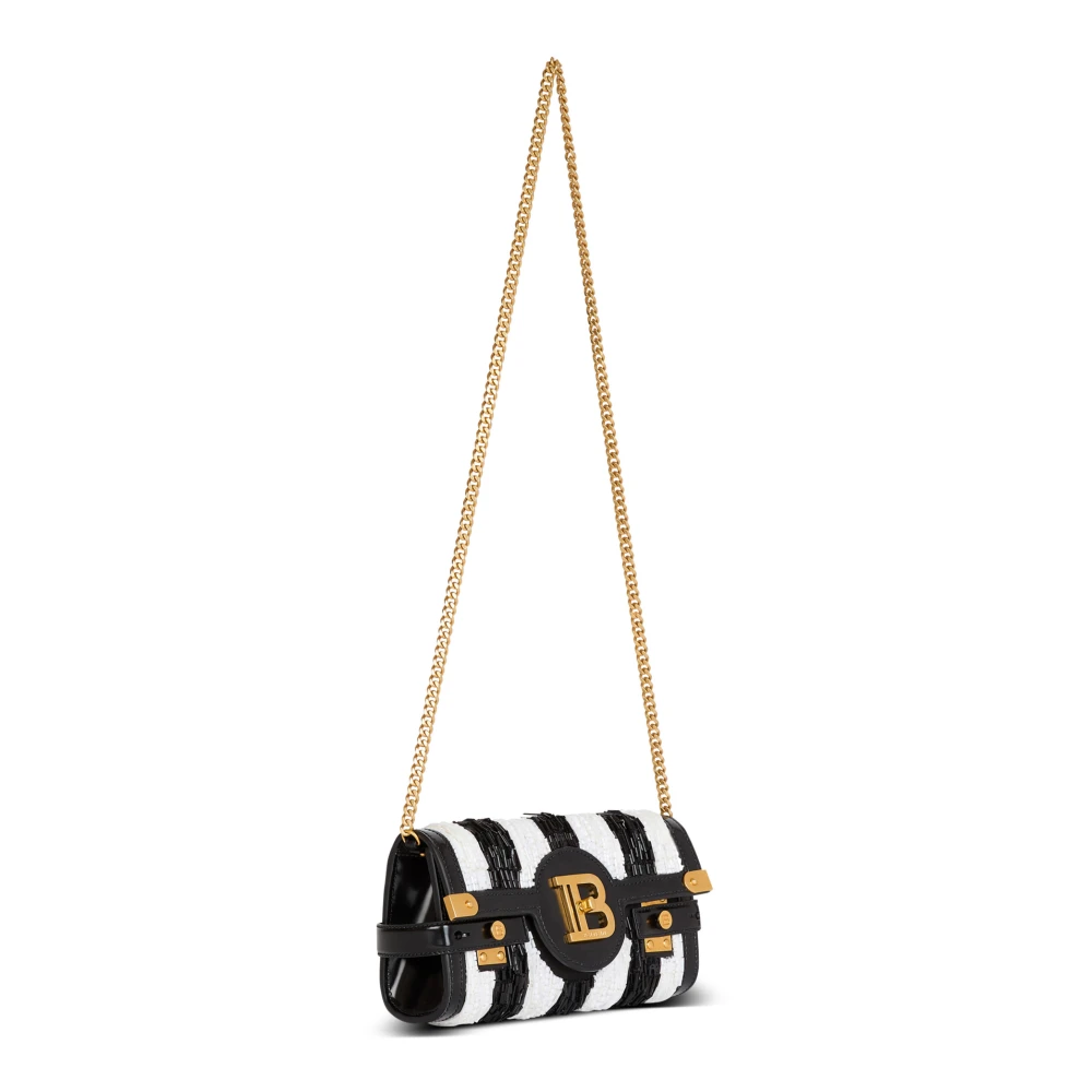 Balmain B-Buzz Pouch 23 met geborduurde strepen Black Dames