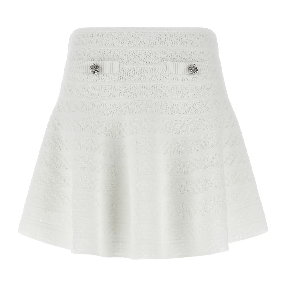 Self Portrait Women's White Short Skirts, M, Pointelle Knit Mini Skirt