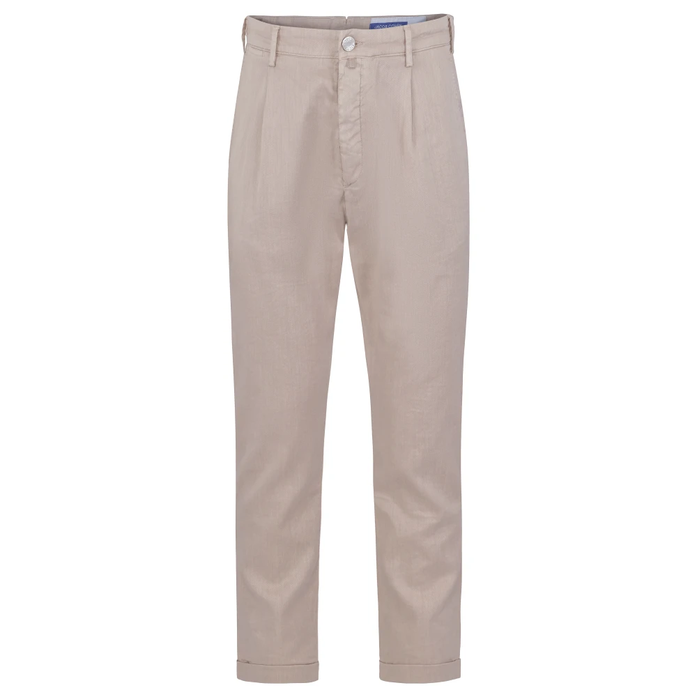 Beige Chinos Bukser med Legg og Oppbrett