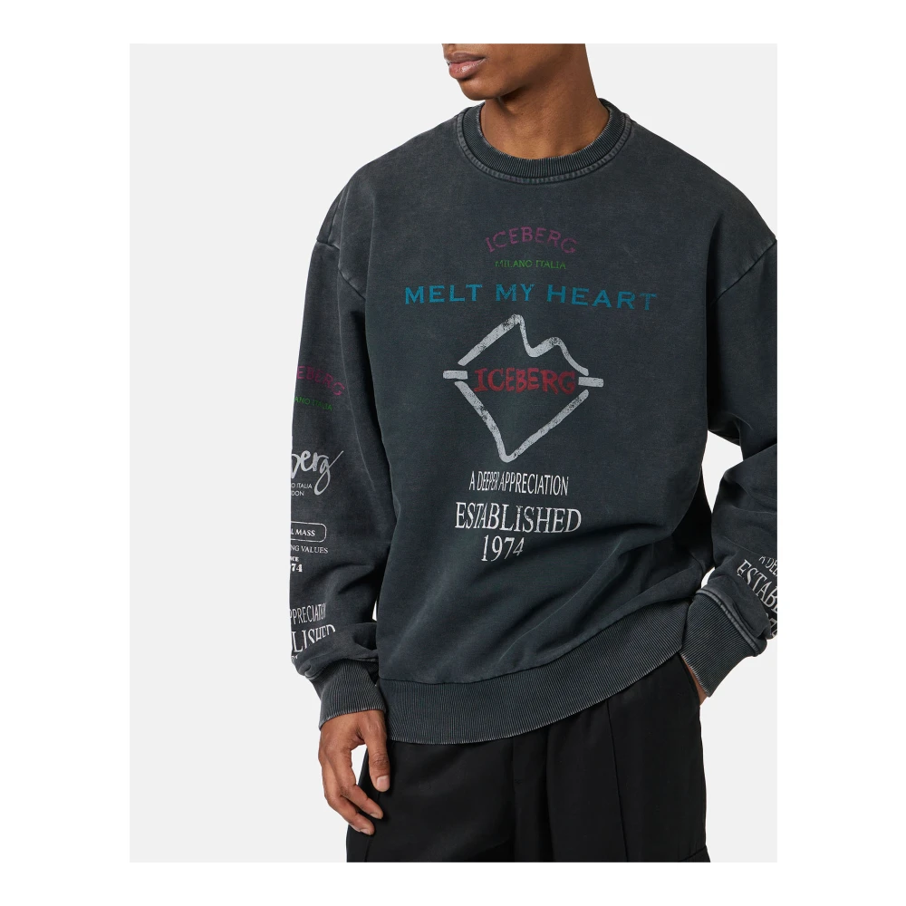 Iceberg Regular fit zwarte crewneck sweatshirt met New Symbol print Black Heren