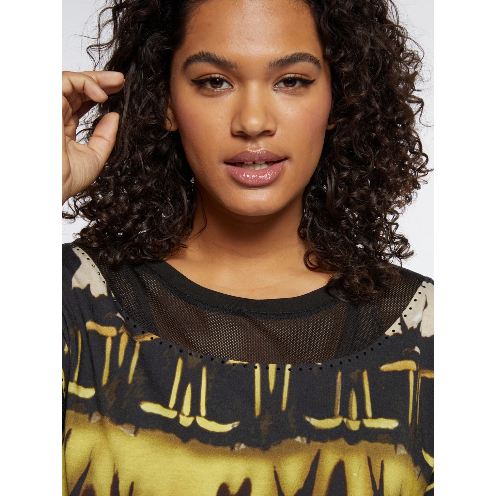 Fiorella Rubino Batik Print T-Shirt met Mesh Inzetstukken Multicolor Dames