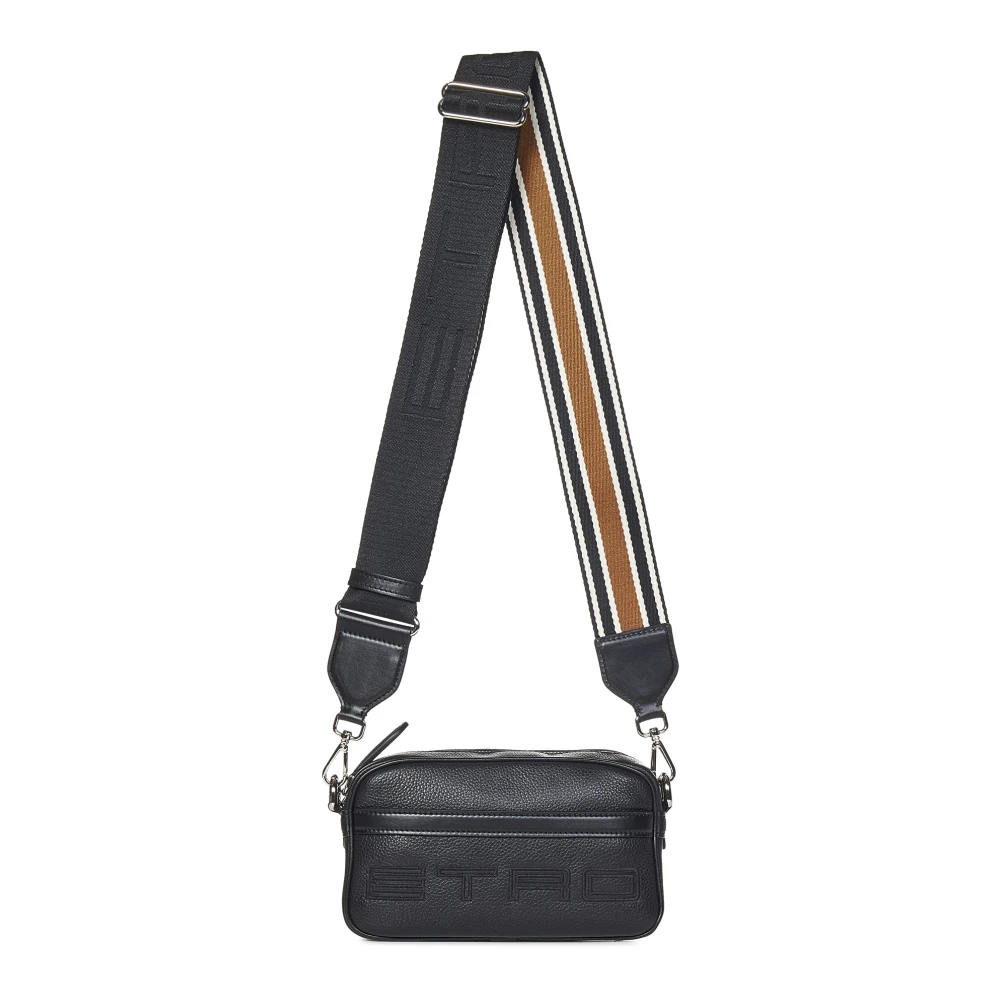 ETRO Gestreepte Schoudertas Zwart Leer Black