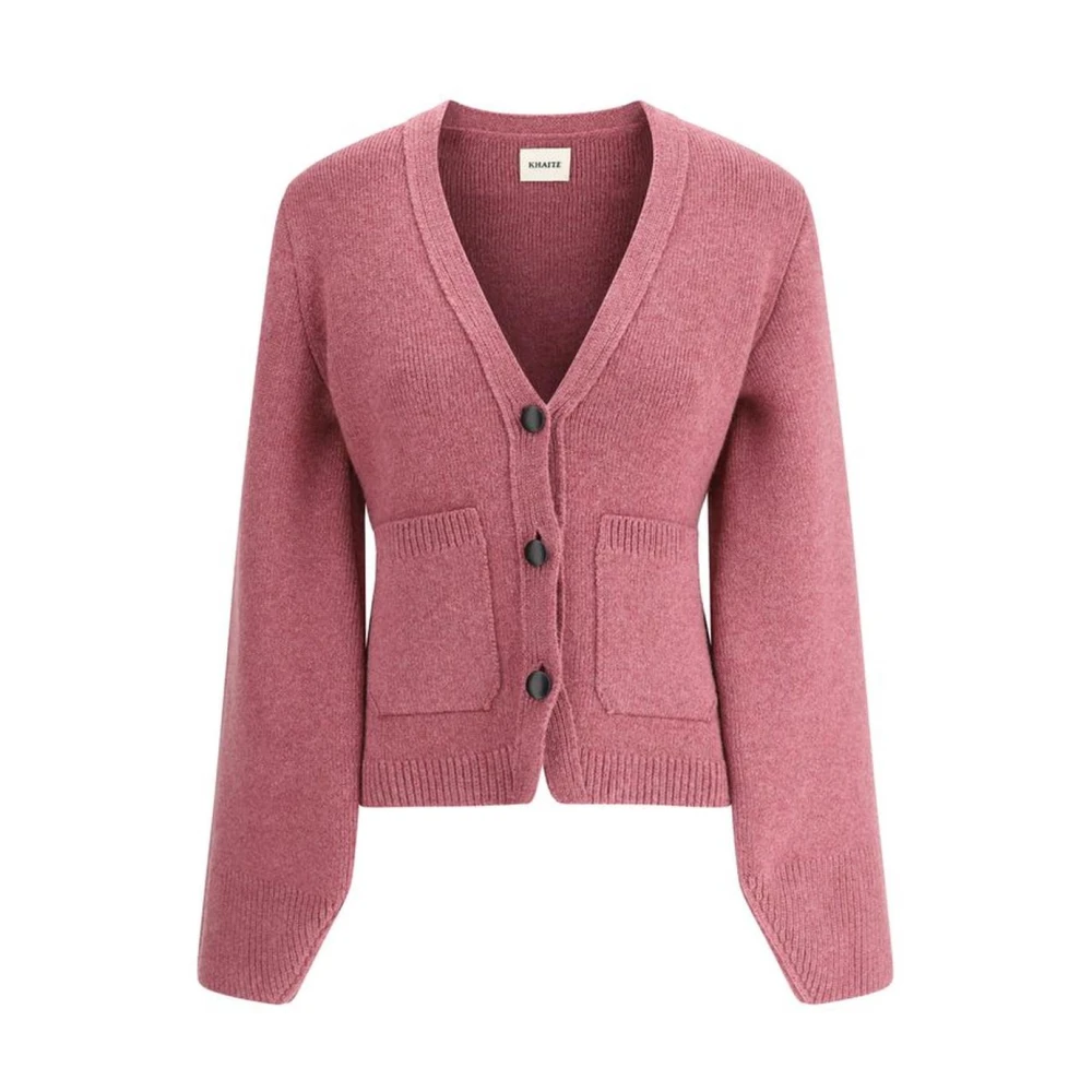 Khaite Scarlet V-Neck Cashmere Cardigan med Fickor Pink, Dam