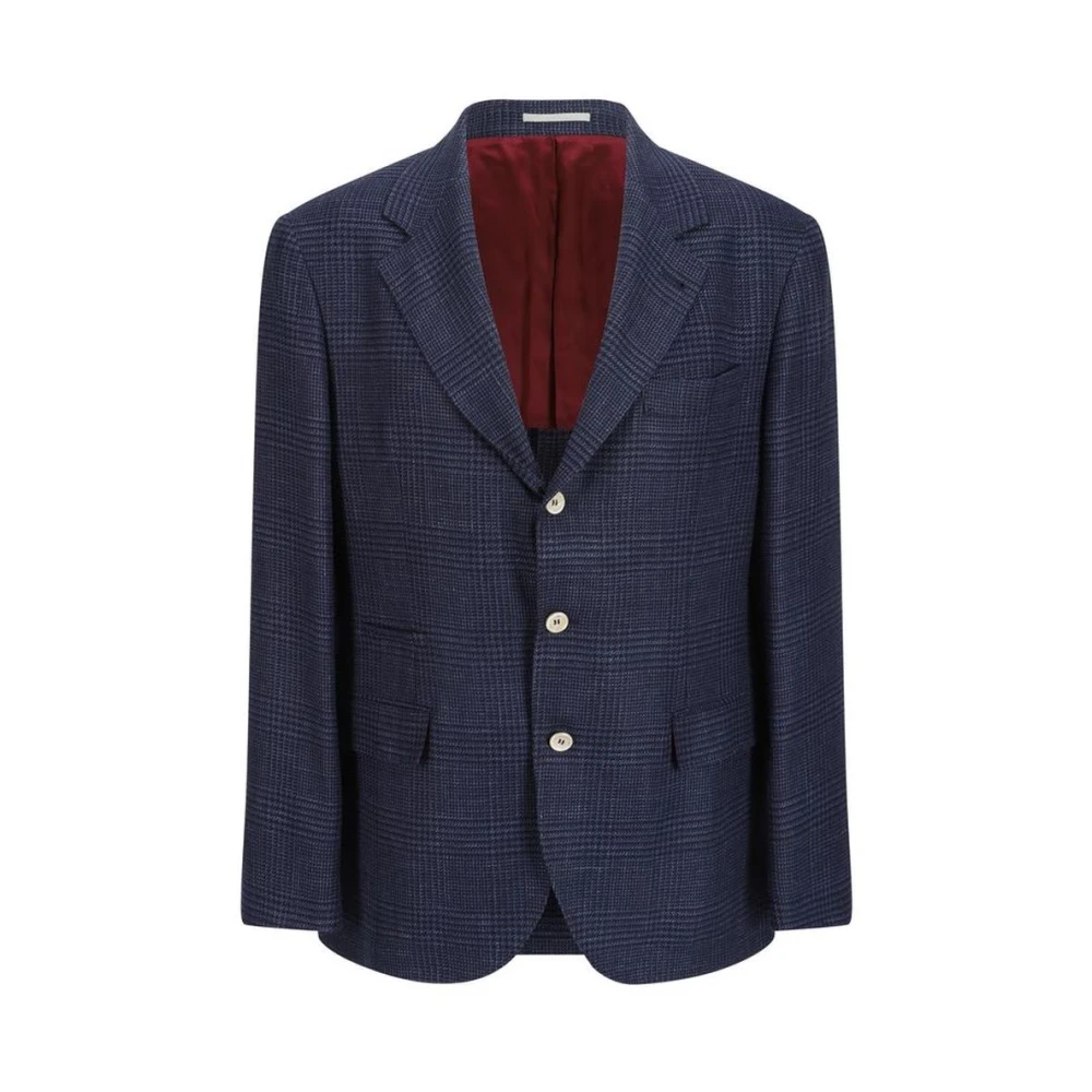 BRUNELLO CUCINELLI Glen Plaid Wollen Blazer Jas Blue Heren