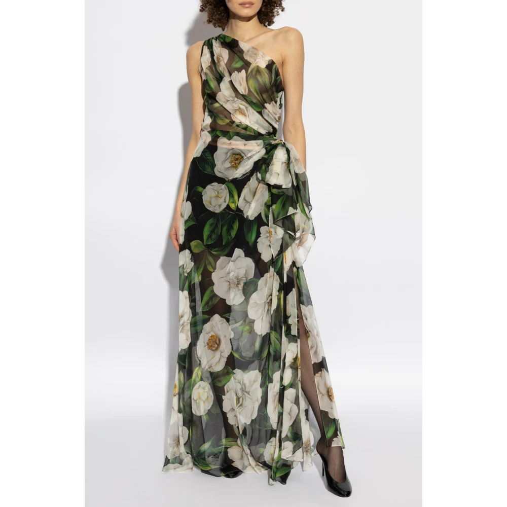 Dolce & Gabbana Zijden jurk met bloemenmotief Multicolor Dames