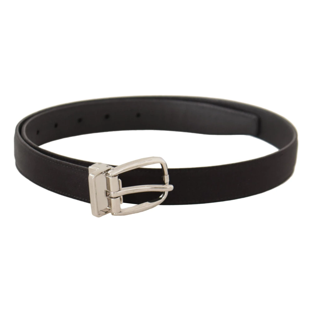 Dolce & Gabbana Unisex Black Canvas Leather Silver Logo Metal Buckle Belt