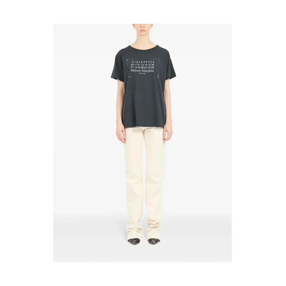 Maison Margiela Donkergrijze Katoenen Logo Print T-shirt Gray Heren