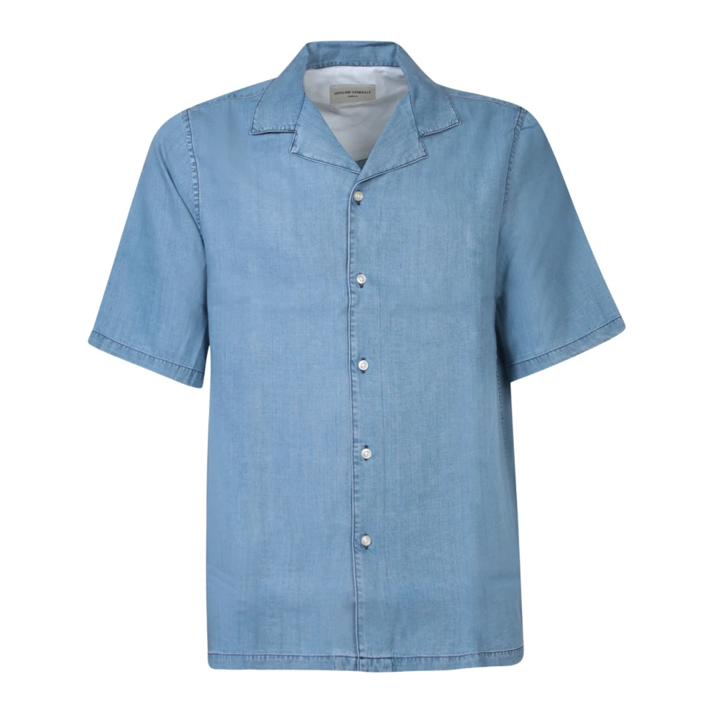 Officine Générale Short Sleeve Shirts Blue Heren