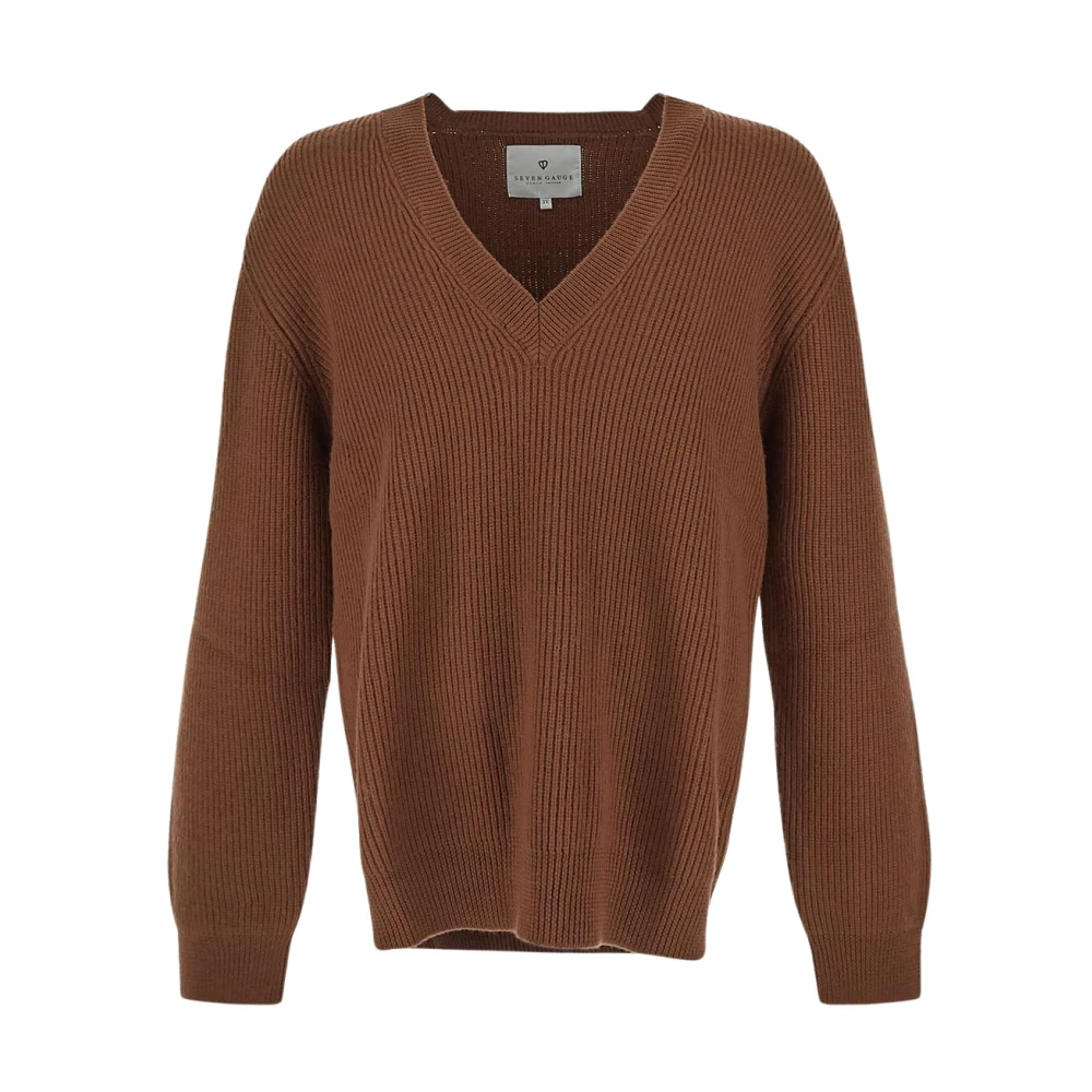 Seven Gauge Wollen Gebreide Hals-V Brown Heren