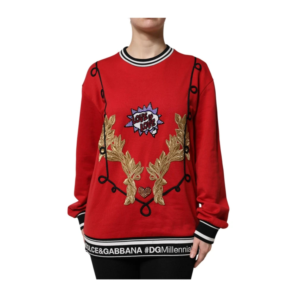 Dolce & Gabbana Women's Red Queen Sequined Crew Neck Sweater