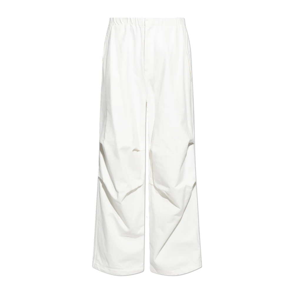 Jil Sander Men's White Wide Trousers, Xs, Relaxed-Fitting Cotton Trousers