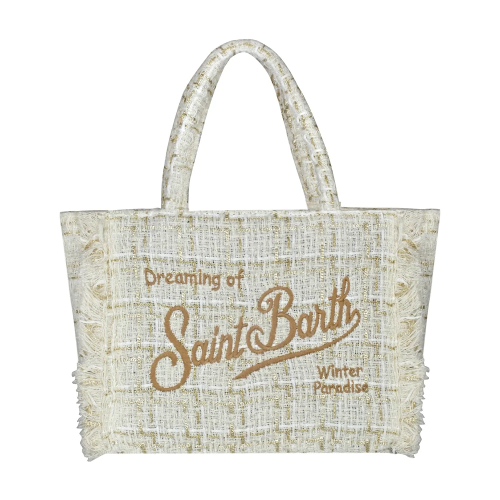 MC2 Saint Barth Tweed Medium Tas met Franjes Beige Dames