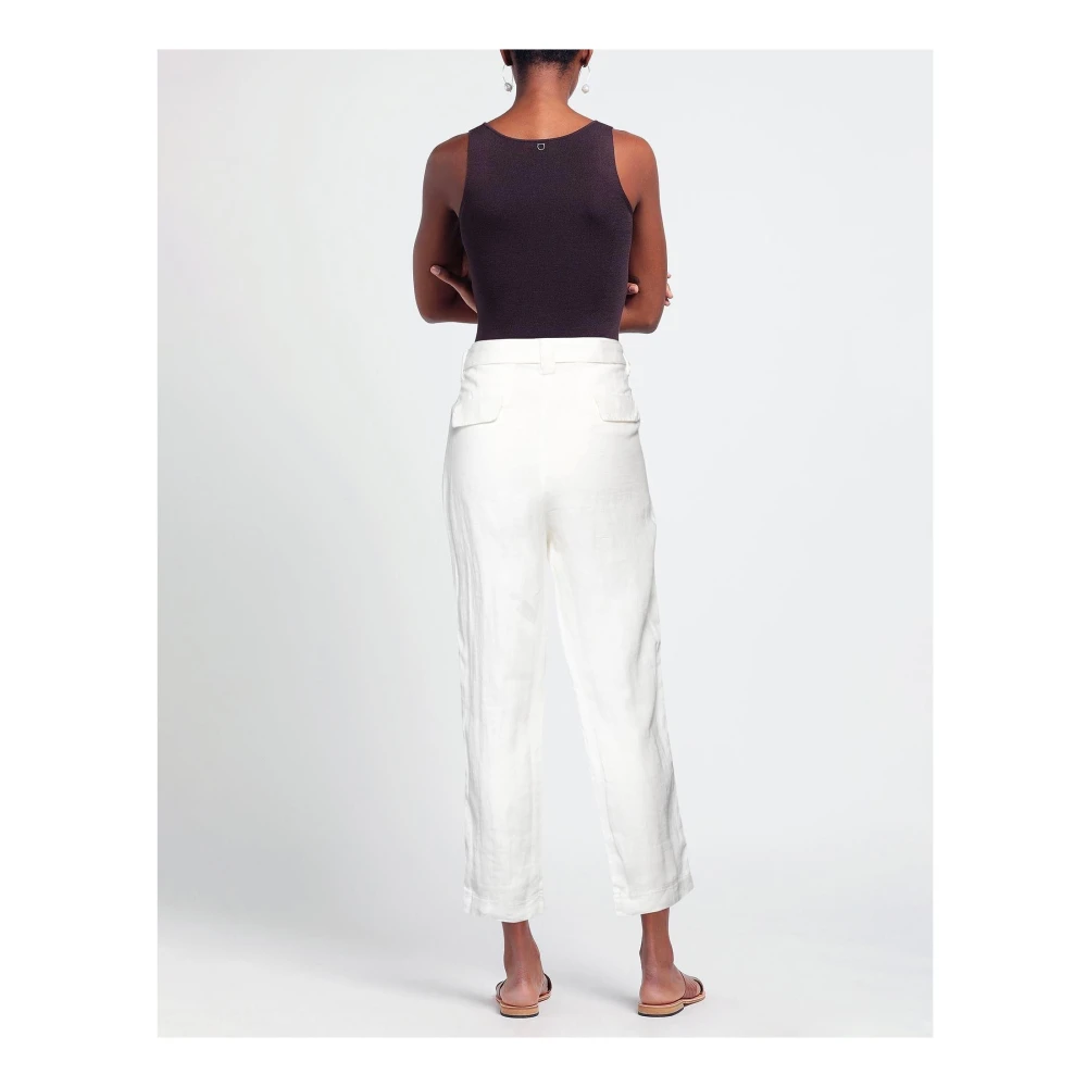 YES ZEE Witte Linnen Broek met Strikceintuur White Dames