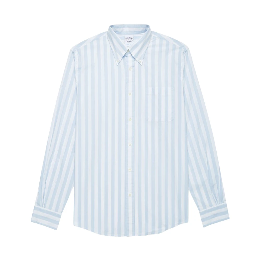 Brooks Brothers Poplin Skjorta med Knappar och Rand Blue, Herr