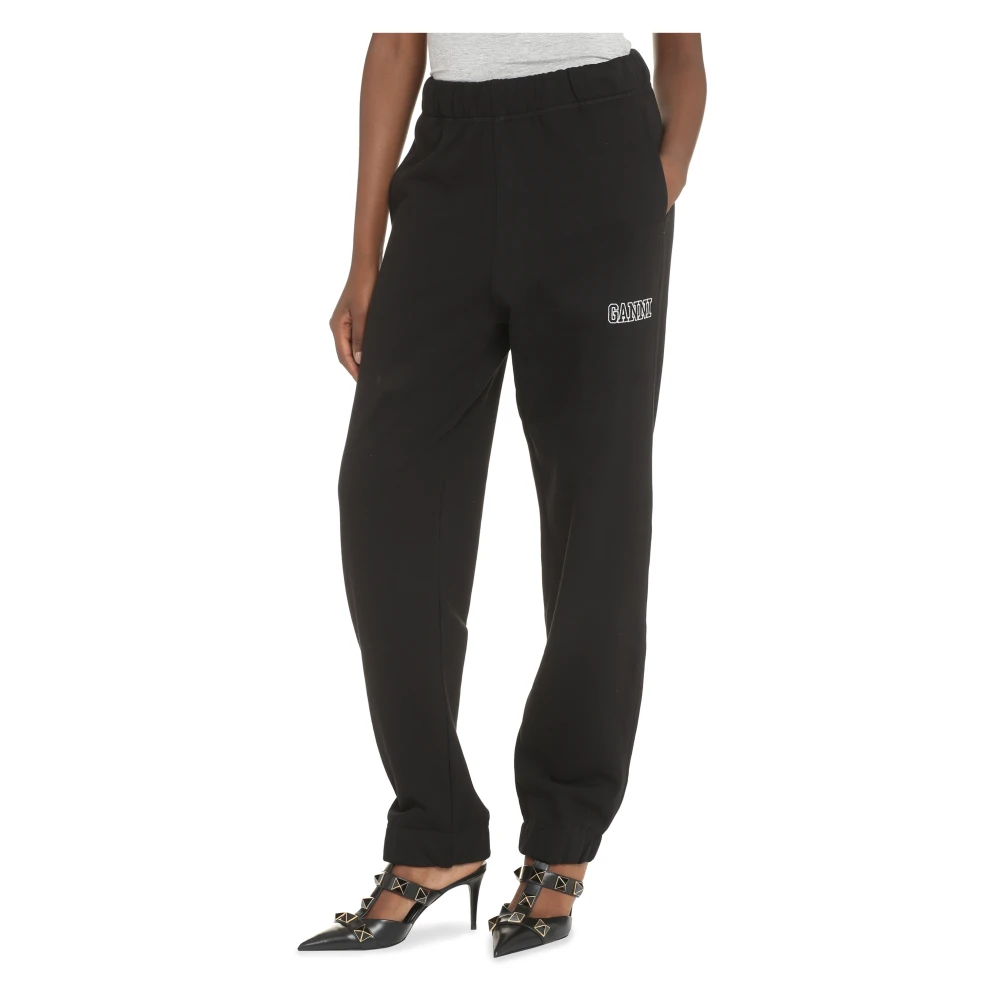 Ganni Logo Sweatpants van Biologisch Katoen Black Dames