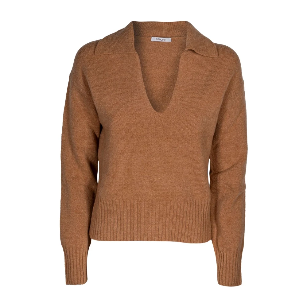 Kangra Dames Wol Polo Pullover Regular Fit Brown Dames