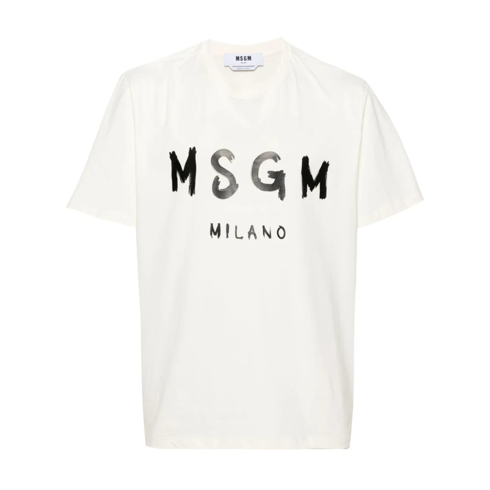 Msgm Logo Print Katoenen T-shirt White Heren