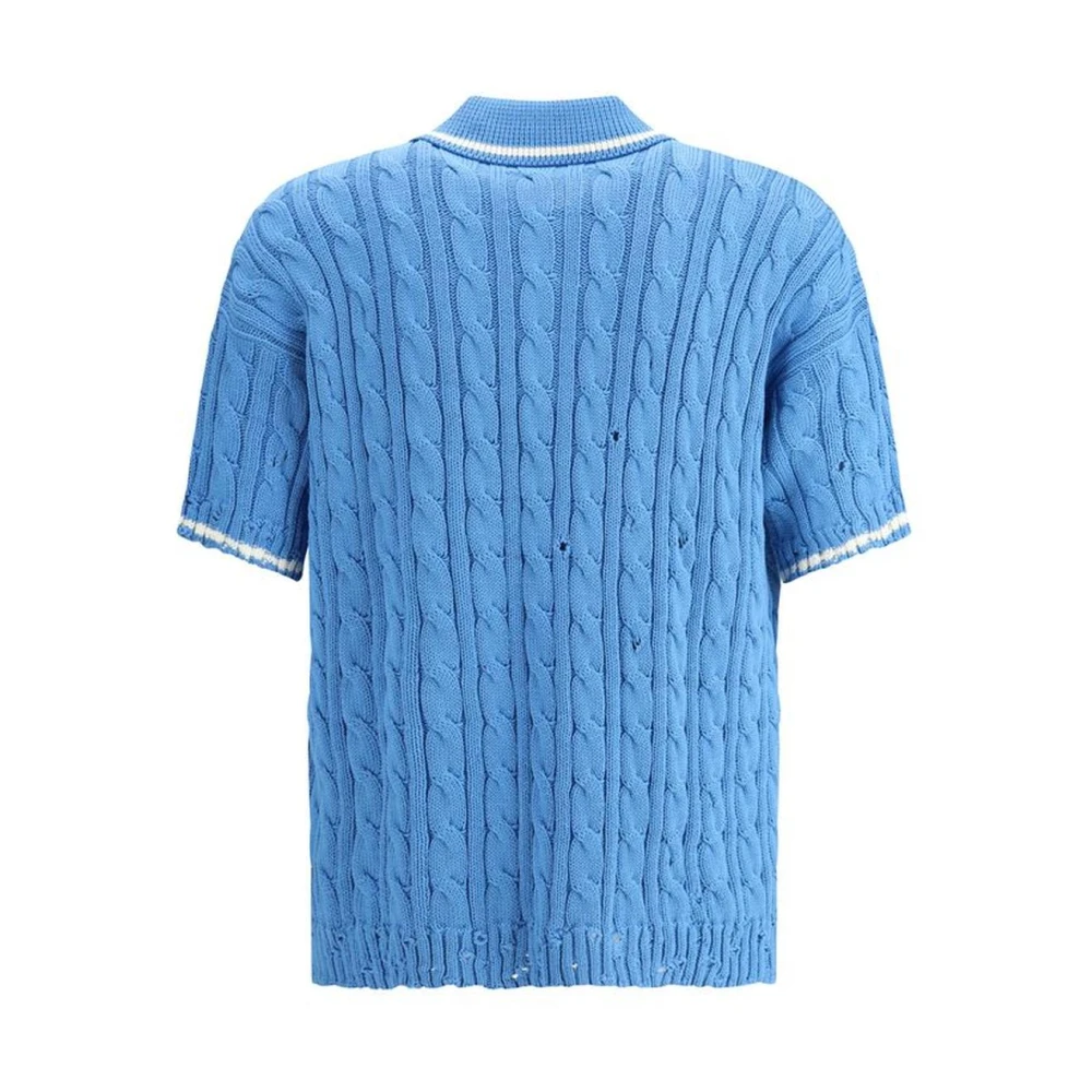 Marni Kabelgebreide Polo Sweater met Geribbelde Zoom Blue Heren