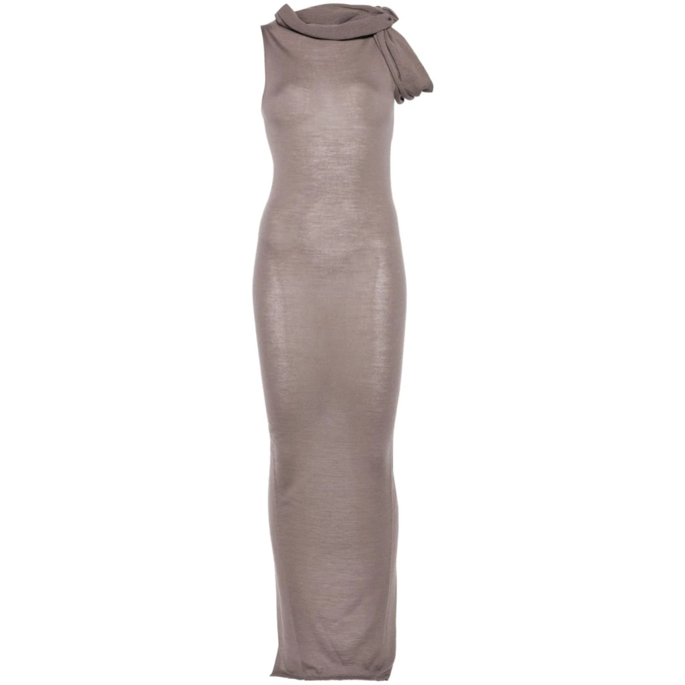 Rick Owens Banded T Wool Lange Jurk Gray Dames