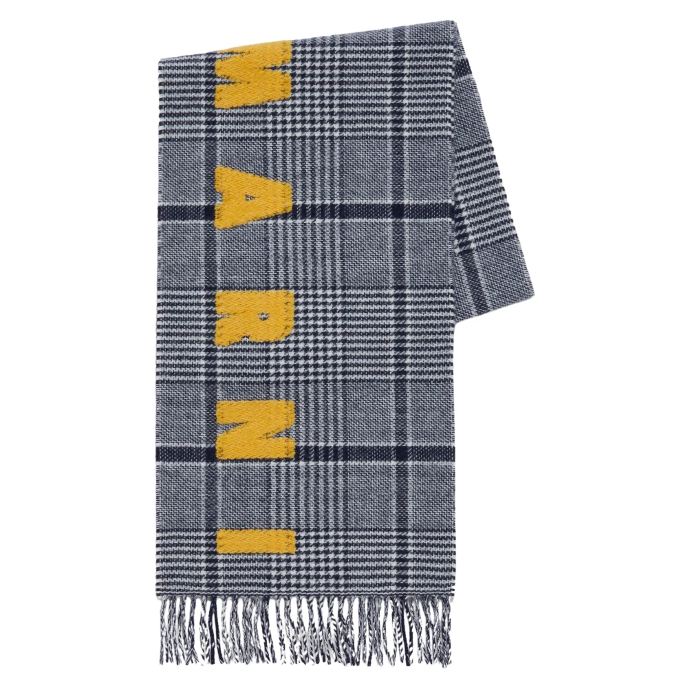 Marni Geruite wollen sjaal met logo Multicolor Dames