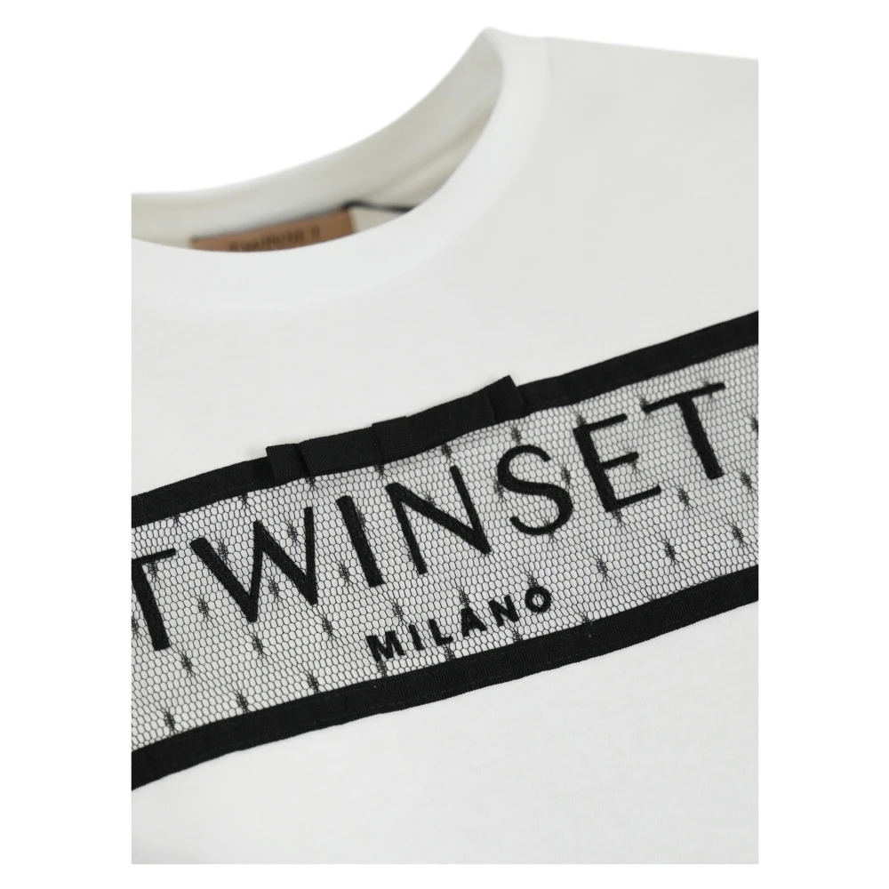 Twinset Geborduurd Logo T-shirt en Polo White Dames