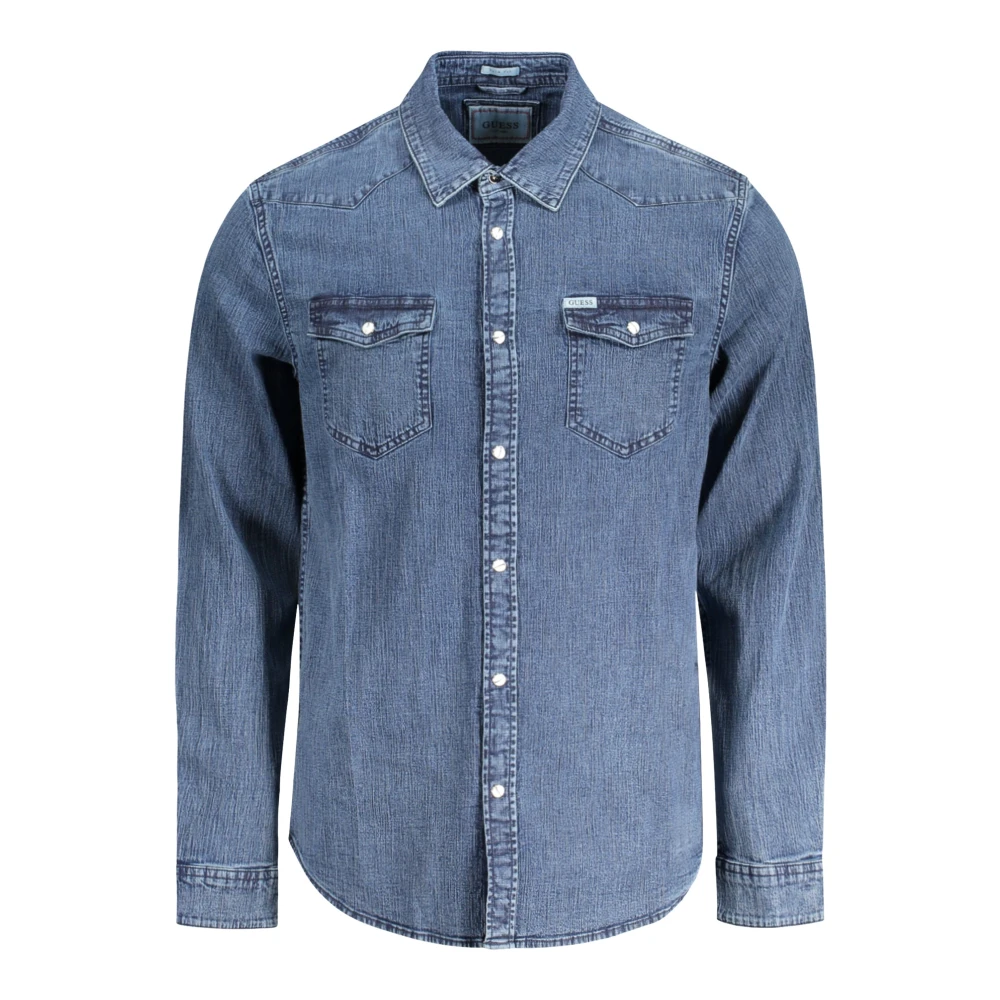 Guess Blauw Jeans Overhemd Lange Mouwen Slim Fit Blue Heren
