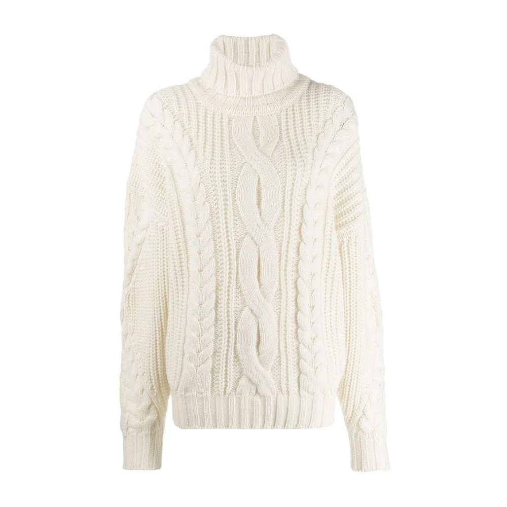 Circus Hotel Chunky Gebreide Wollen Trui Beige Dames