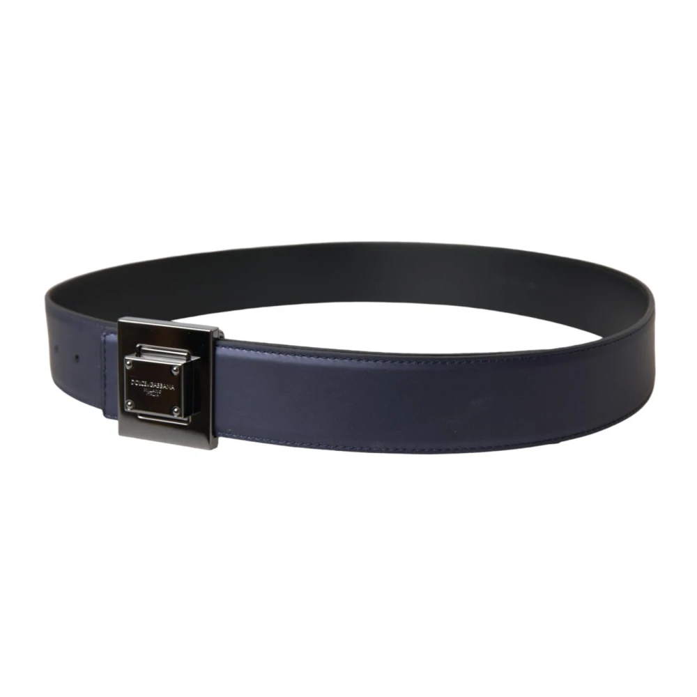 Dolce & Gabbana Blauwe Leren Riem met Vierkante Gesp Blue Dames