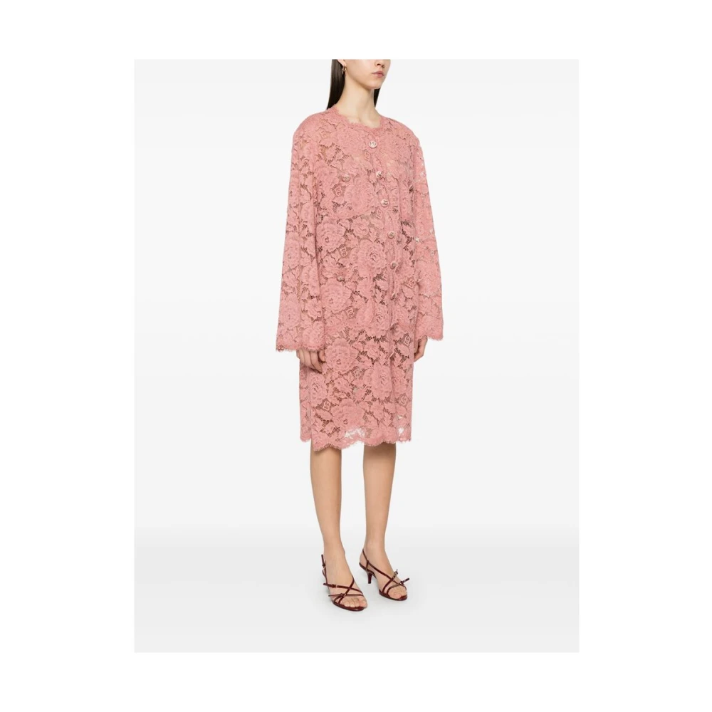 Dolce & Gabbana Mauve Kraagloze Jas Lange Mouwen Zakken Pink Dames