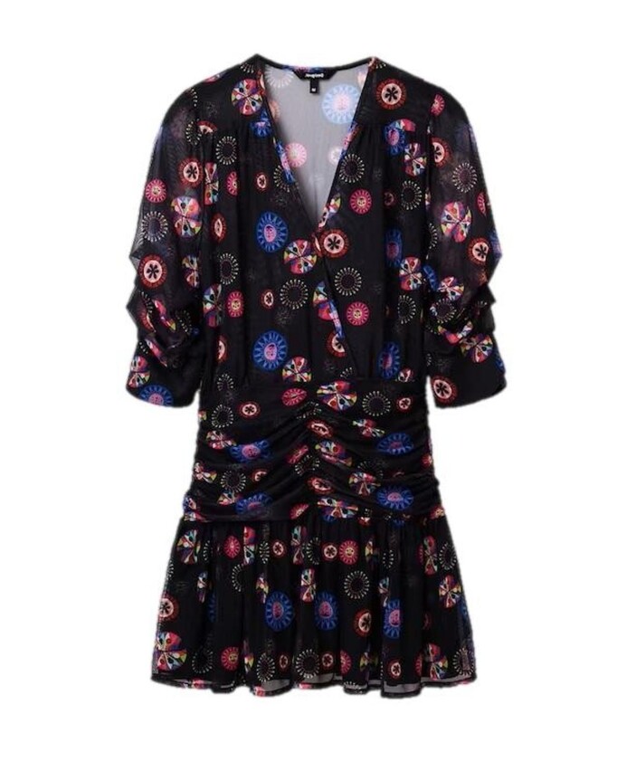 print-v-neck-dress-with-3-4-sleeves
