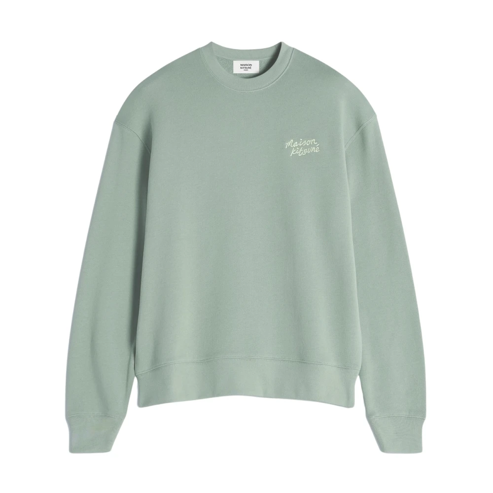 Maison Kitsuné Men's Green Sweatshirts, M, Comfortable Handwriting Sweatshirt