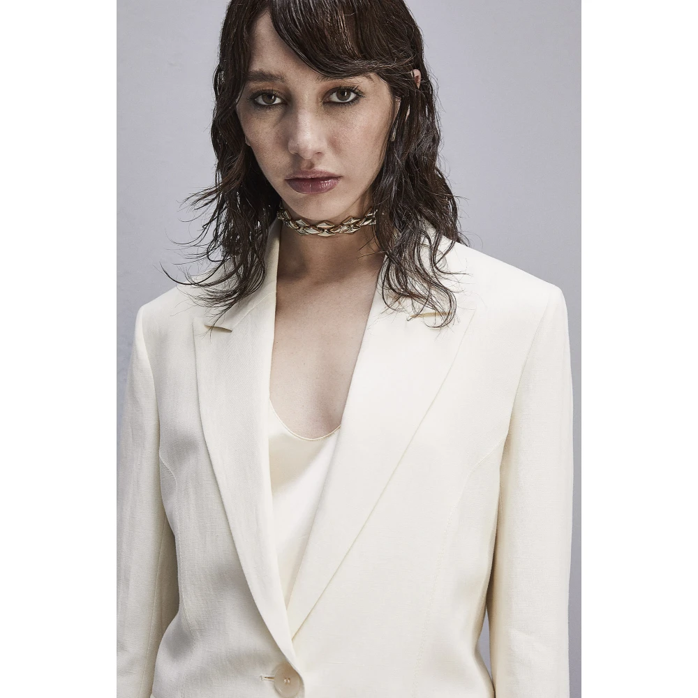 PATRIZIA PEPE JAS Essential viscose en linnen jas White Dames