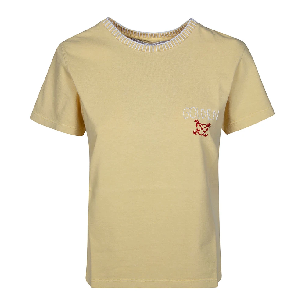 Golden Goose Slim Rood Geborduurd T-shirt Yellow Dames