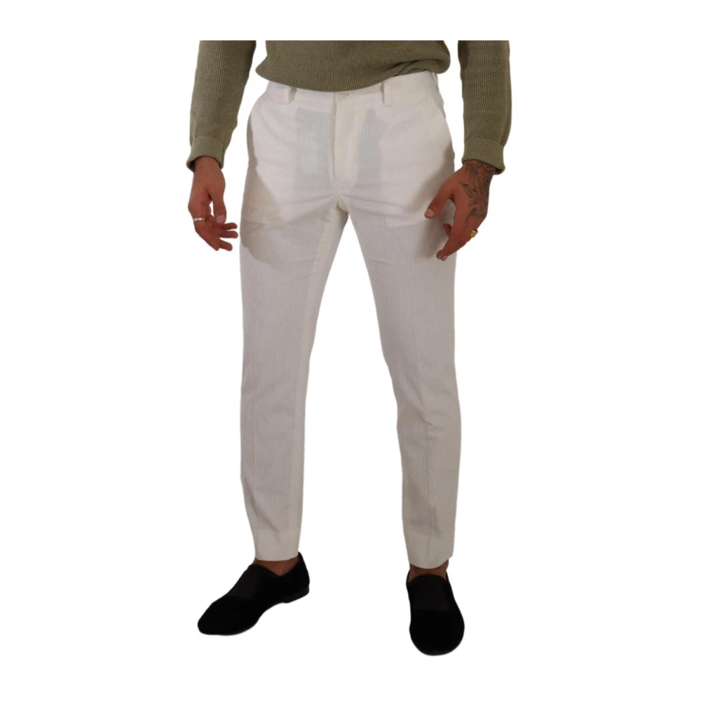 Dolce & Gabbana , Suit Trousers, Male, White, M, Cotton Corduroy Slim Fit Trousers - Image 3