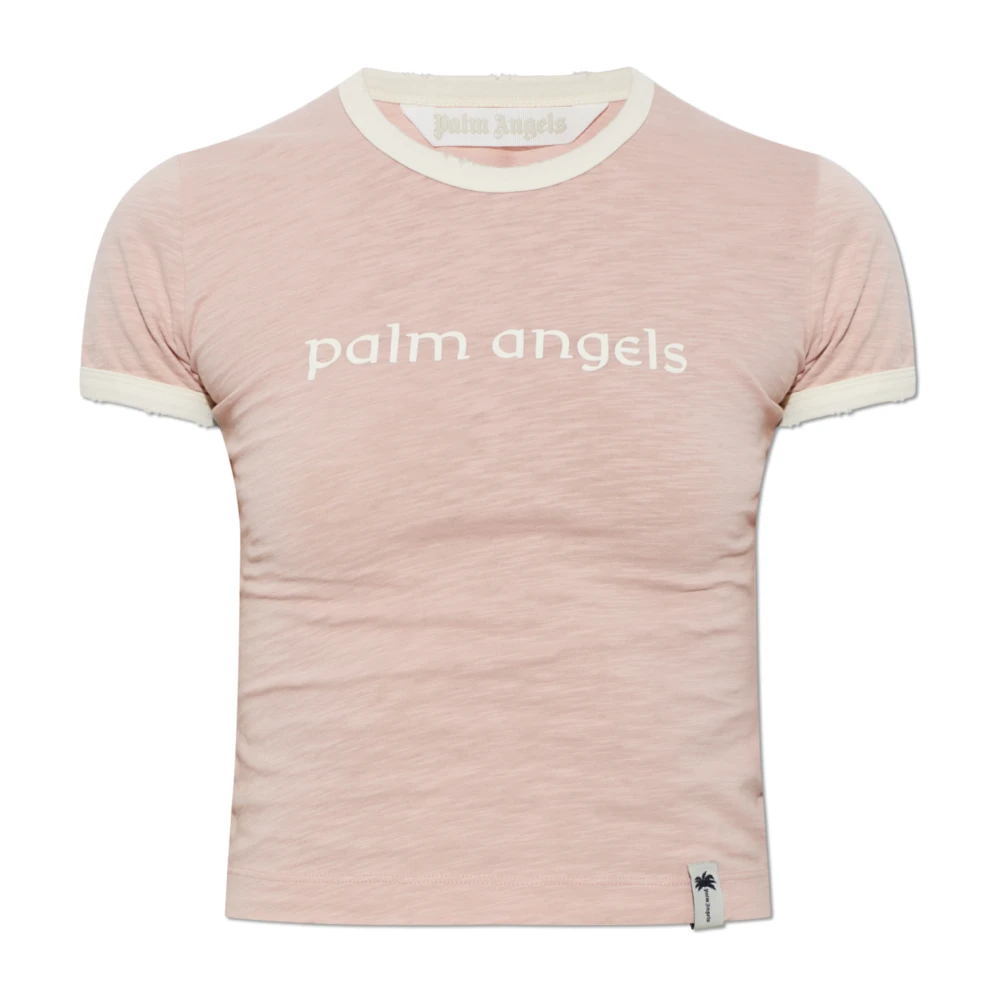 Palm Angels Vrouw Roze Tops Dames, Xs, Katoen, Klassiek Logo Cropped T-Shirt