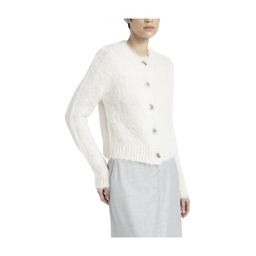 PESERICO Geknoopte ronde hals cardigan in alpaca wol en merino White Dames