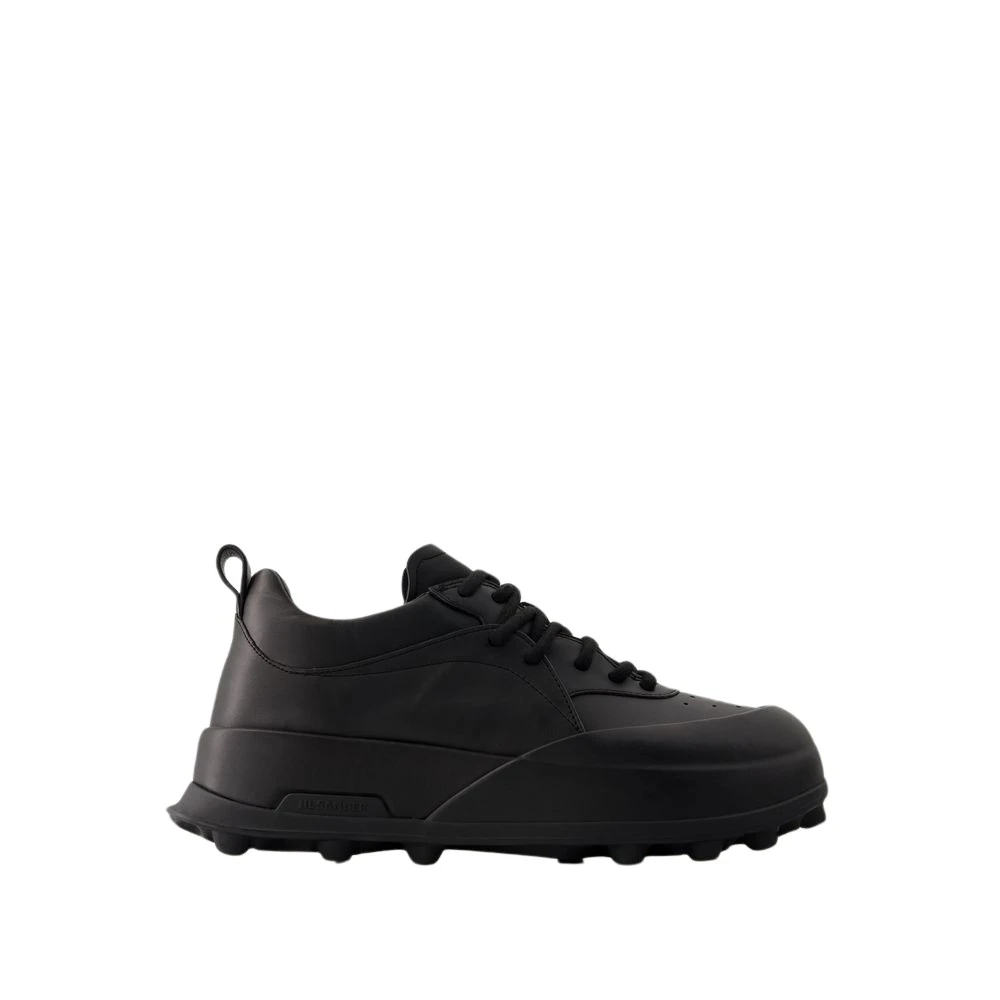 Jil Sander Zwarte Leren Sneakers Ronde Neus Black Heren