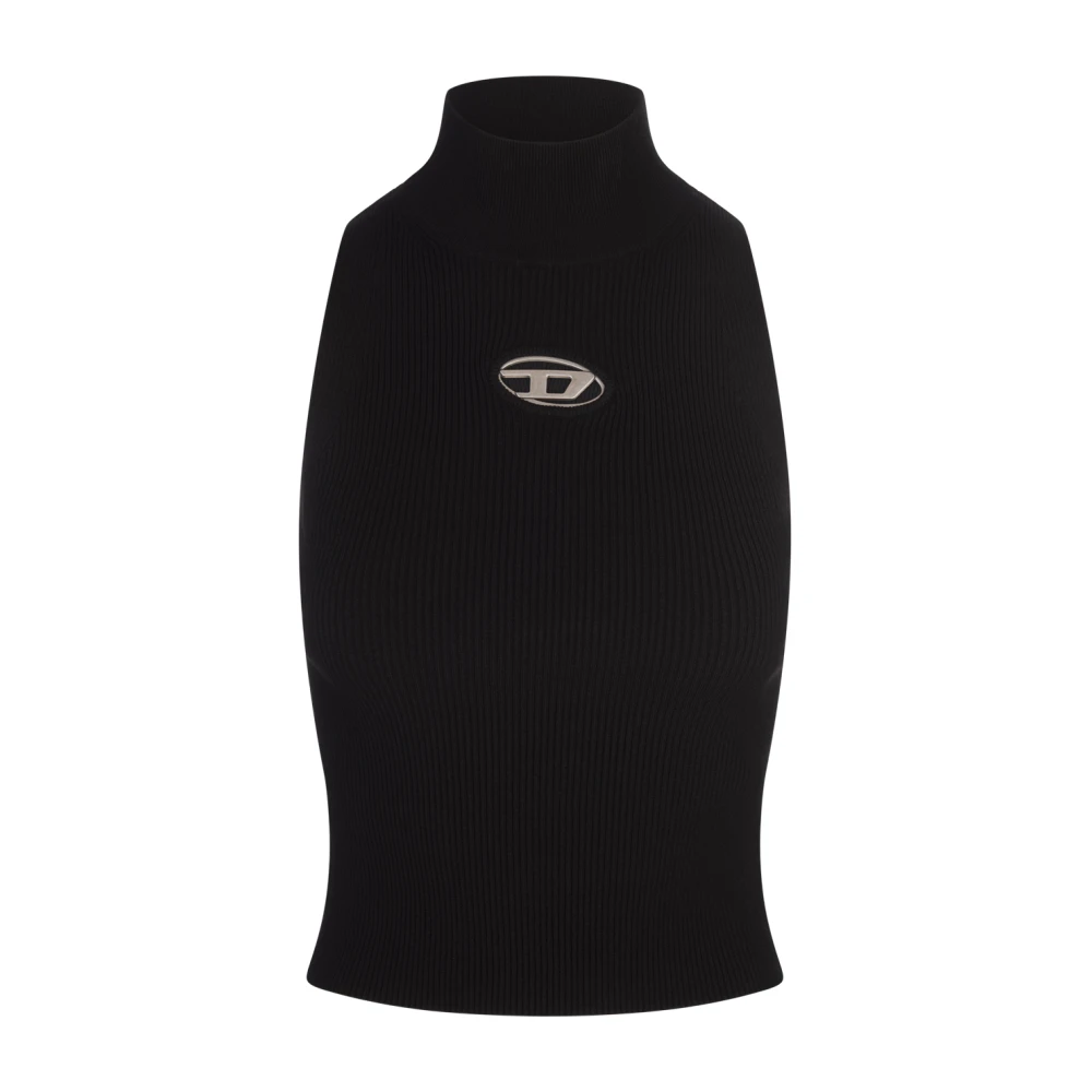 Diesel Geribbelde Mouwloze Top met Oval D Logo Black Dames