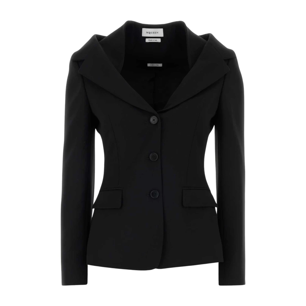 Alexander Mcqueen Women's Black Blazers, S, Off-The-Shoulder Harness Jacket