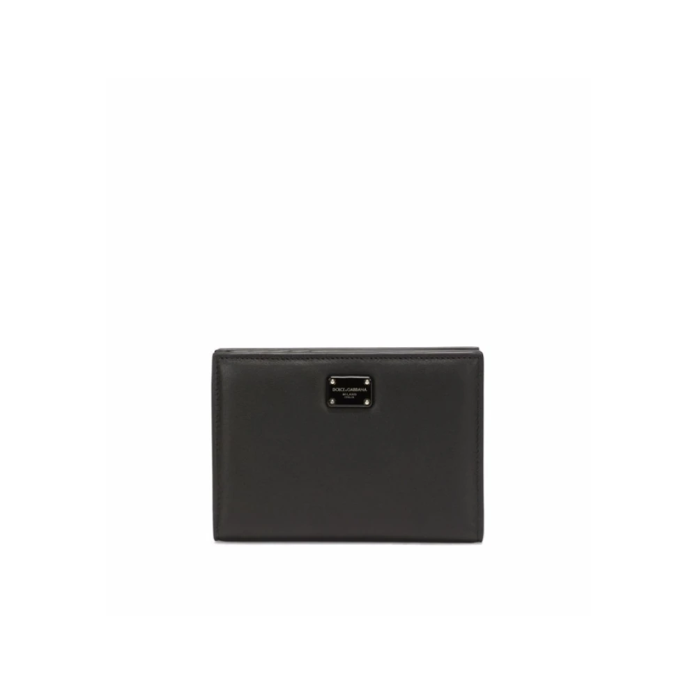 Dolce & Gabbana Logo Plaat Portemonnee Zwart Leer Black Dames