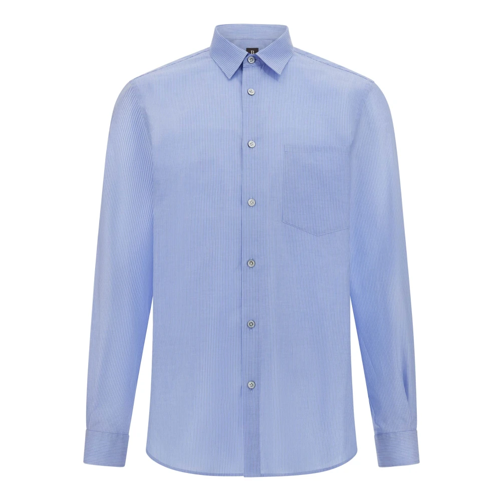 Boggi Milano Regular gestreept overhemd van poplin katoen Blue Heren