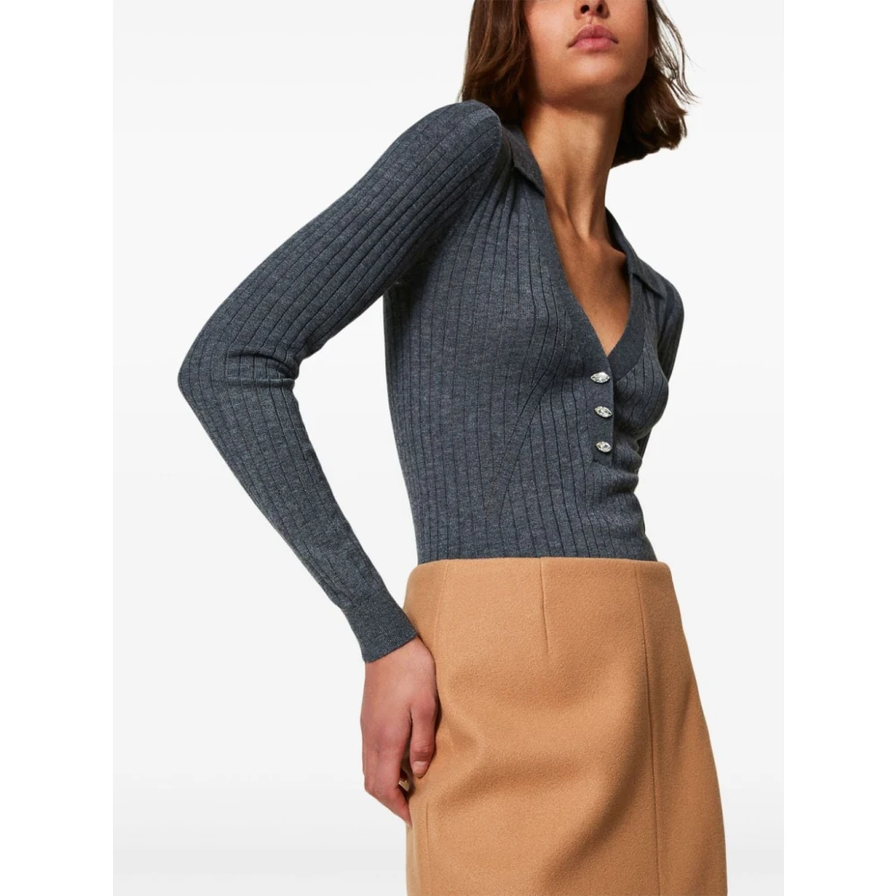 Twinset Kristalversierde Grijze Sweater Set Gray Dames