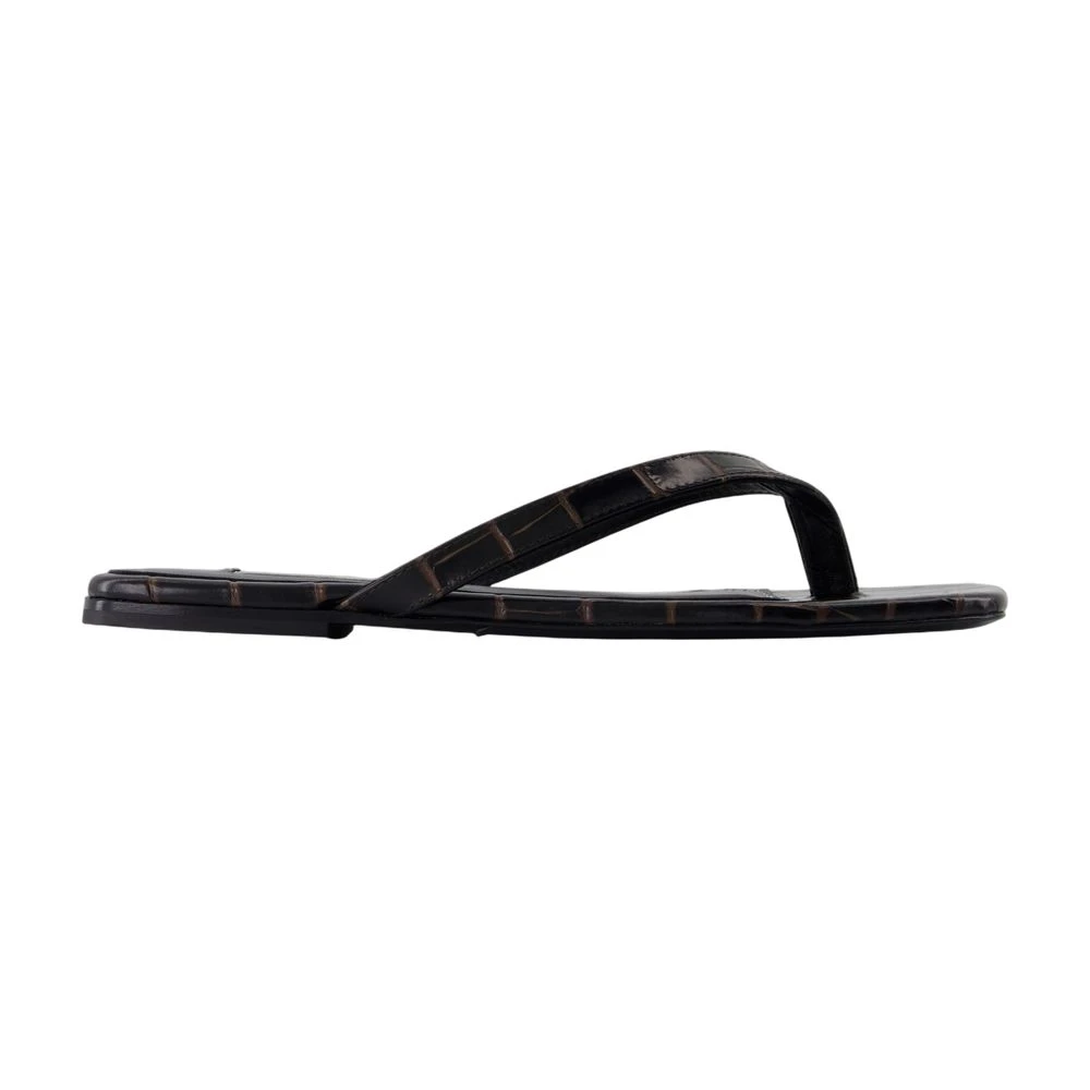 Totême Women's Brown Flip Flops, 2 Uk, Leather Square Open Toe Sandals