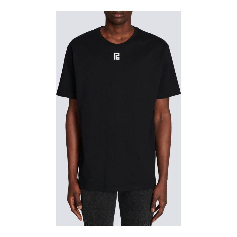 Balmain Oversized katoenen T-shirt met maxi logo-print Black Heren