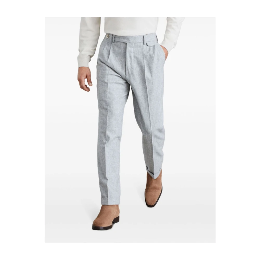 BRUNELLO CUCINELLI Grijze Wollen Broek met Persplooi Gray Heren