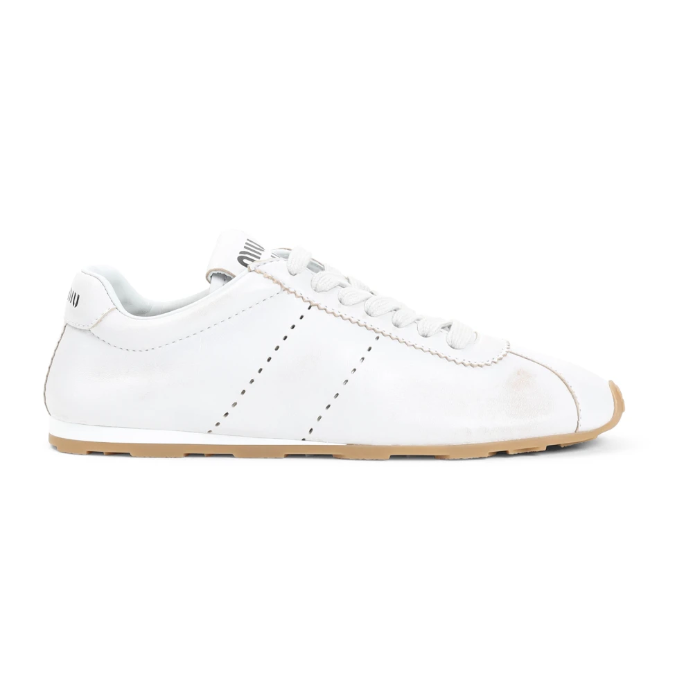 Miu Miu Women's White Leather Trainers With Used Effect - Sneakers - 5 1/2 Uk- Shoes