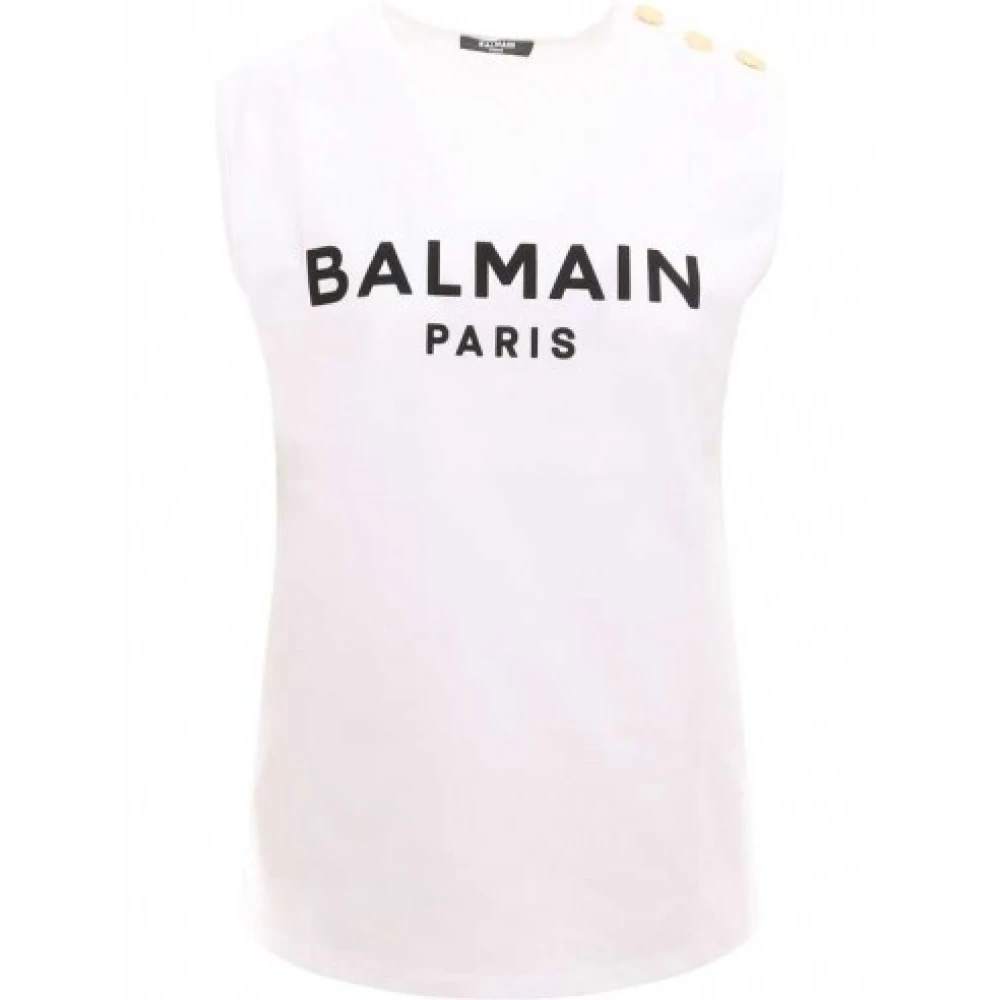 Balmain Ärmlös vit topp lyxmode White, Dam