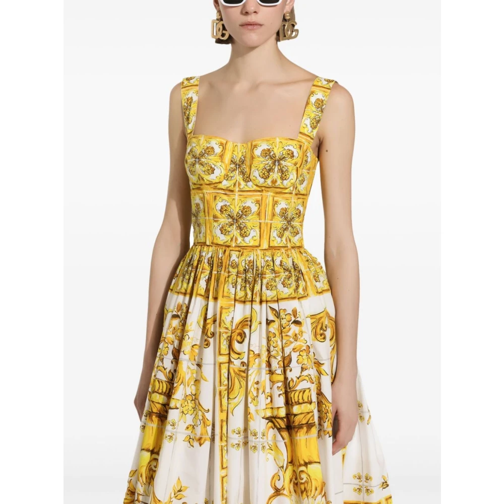 Dolce & Gabbana Gele Majolica Print Bustier Jurk Yellow Dames