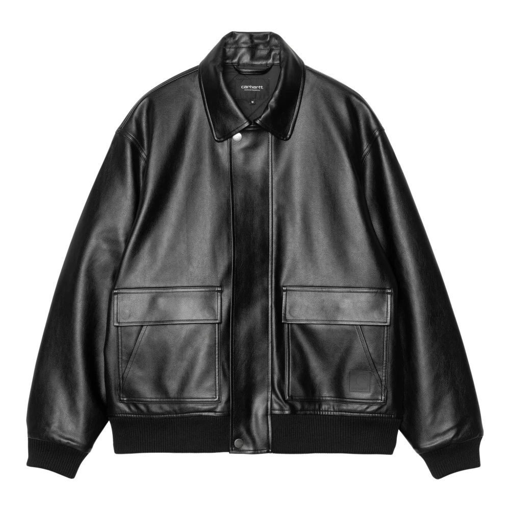 Carhartt Wip Uomo Nero Arizona Giacca Trucker In Pelle Sintetica Nera - Immagine 8