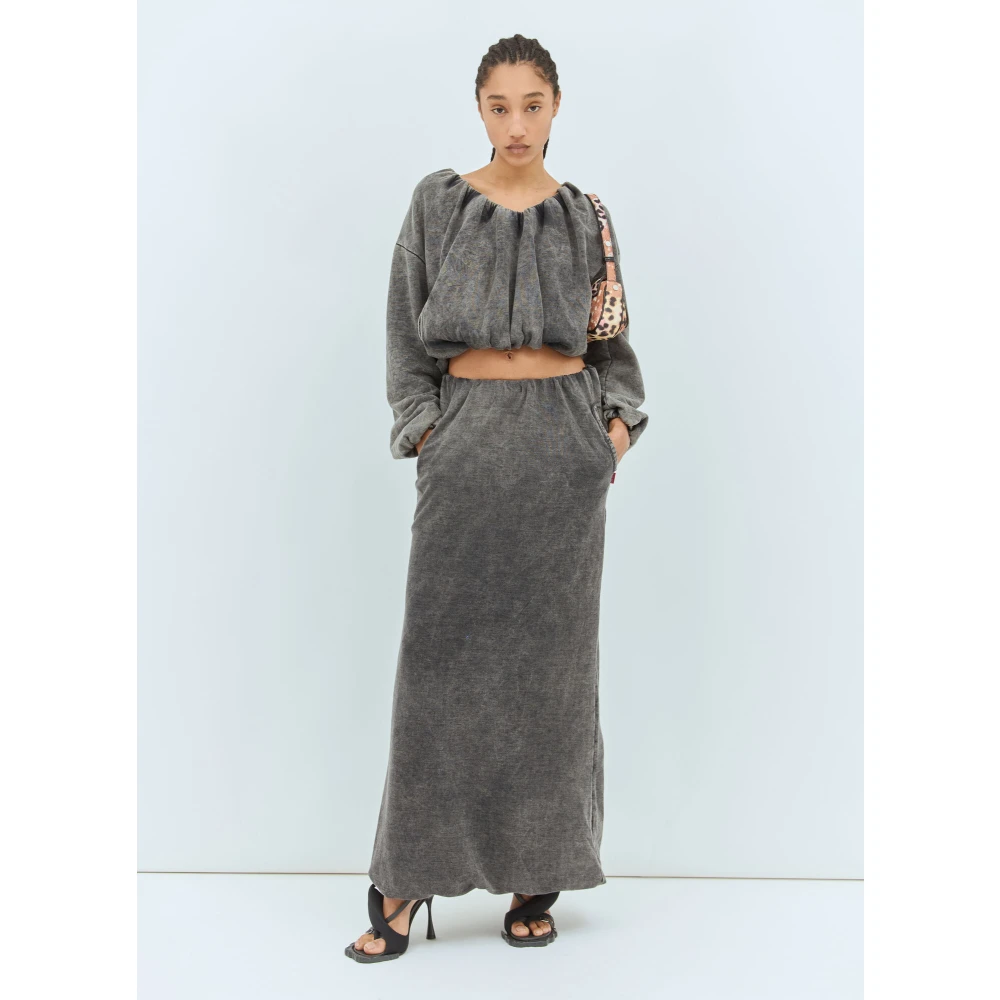 Diesel Maxi Rok van Dubbellaags Katoen Jersey Gray Dames